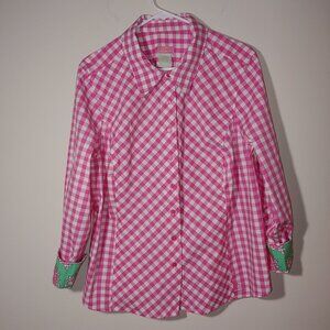 Perfect by Carson Kressley Pink White Gingham Button Down Shirt  Size 2X